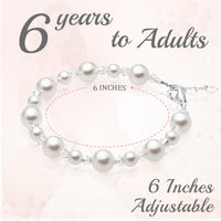 Sterling Silver Bracelet for Girls with White Pearls & Clear Crystals