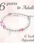 Teen Girl Sterling Silver Cross Baptism Pearl Bracelet White Pearl Pink Crystals