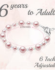 Sterling Silver Bracelet for Girls with Pink Pearls & Clear Crystals