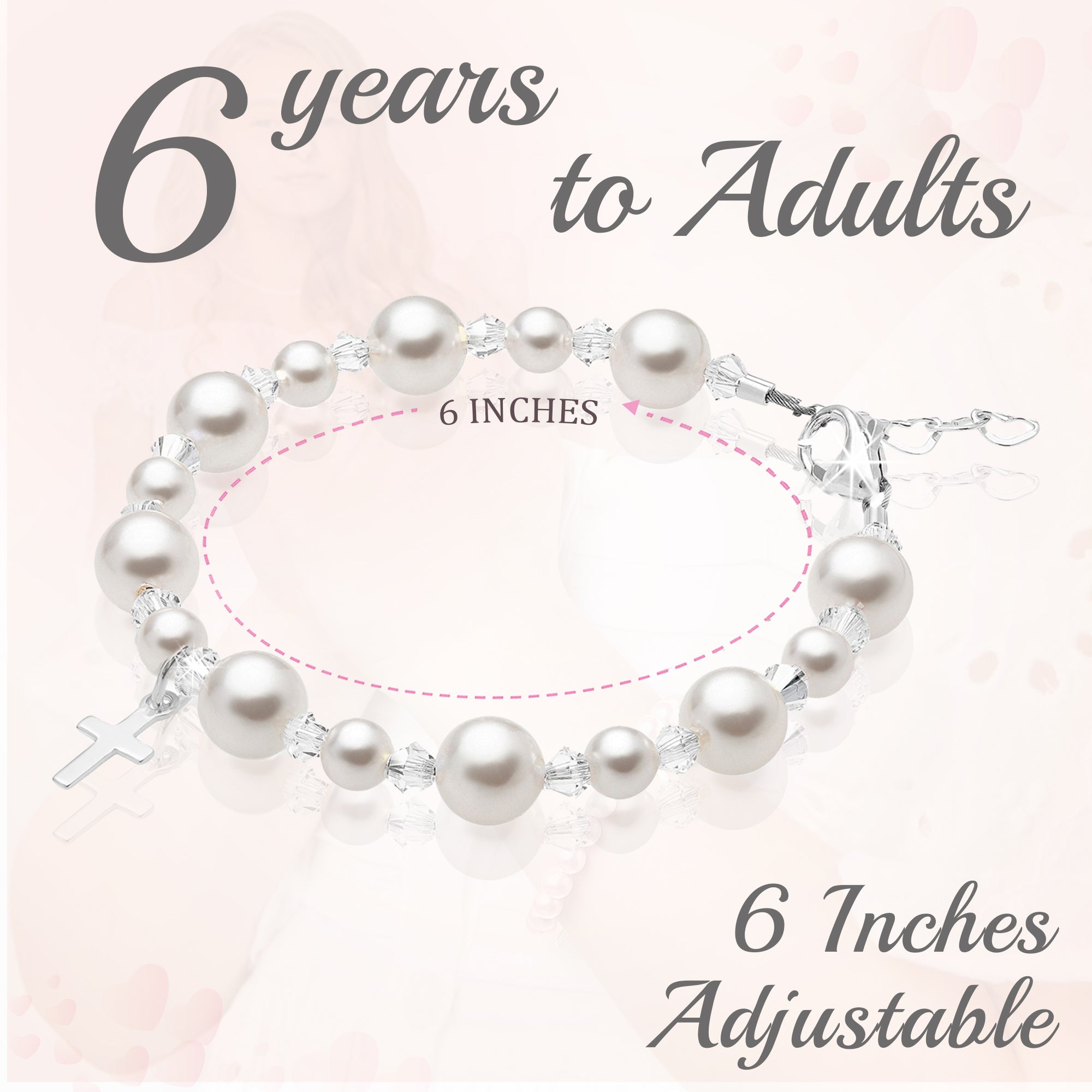 Sterling silver Cross White Pearl Bracelet for Girls Baptism &amp; Christening