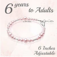 Sterling Silver Bracelet for Girls with Pink Pearls & Silver Crimps