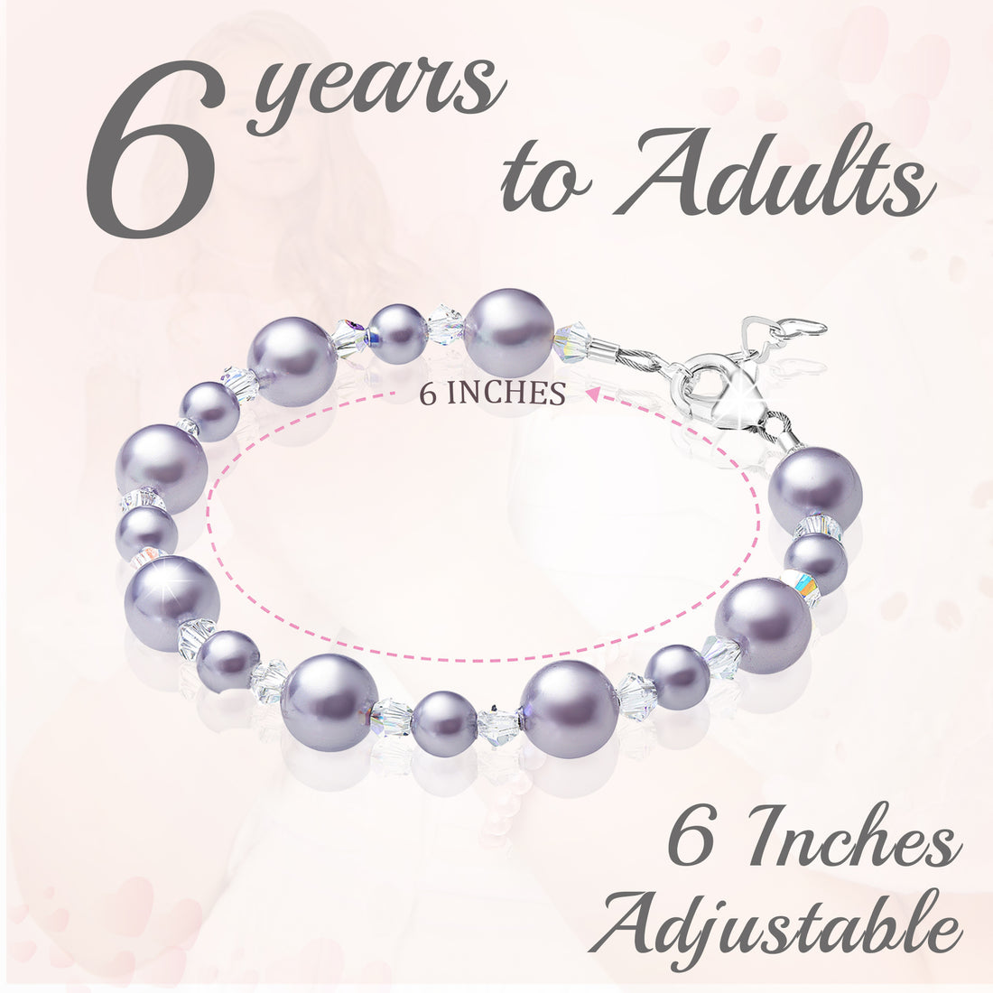 Sterling Silver Bracelet for Girls with Lavender Pearls & Clear Crystals