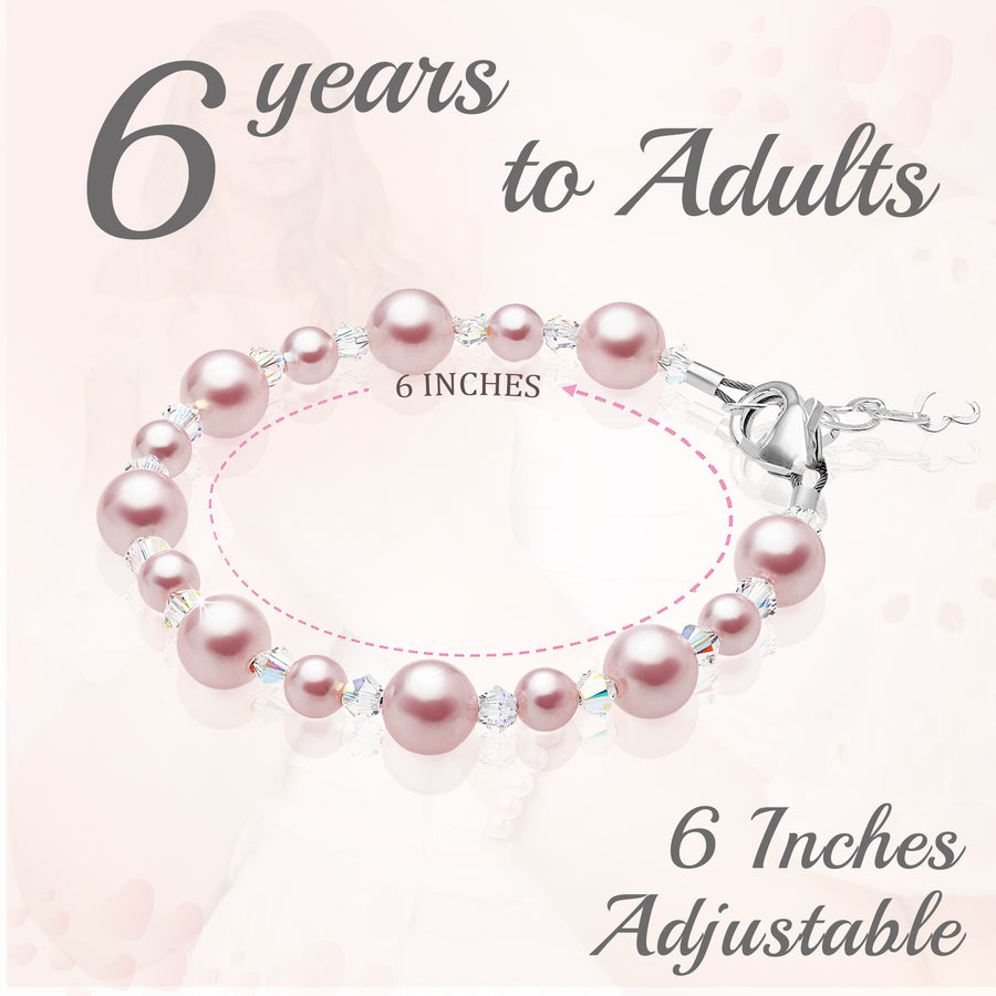 Teen Girl Bracelets with Pink Pearls & Clear Crystals