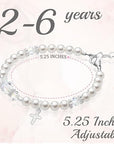 Toddler Baby Sterling Silver Cross Baptism Pearl Bracelet White Pearl Clear Crystals