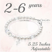Toddler Baby Sterling Silver Cross Baptism Pearl Bracelet White Pearl Clear Crystals