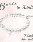 Teen Girl Sterling Silver Cross Baptism Pearl Bracelet White Pearl Clear Crystals