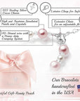 Pink & White Pearl Charm Bracelet, Sterling Silver Cross Clear Crystals