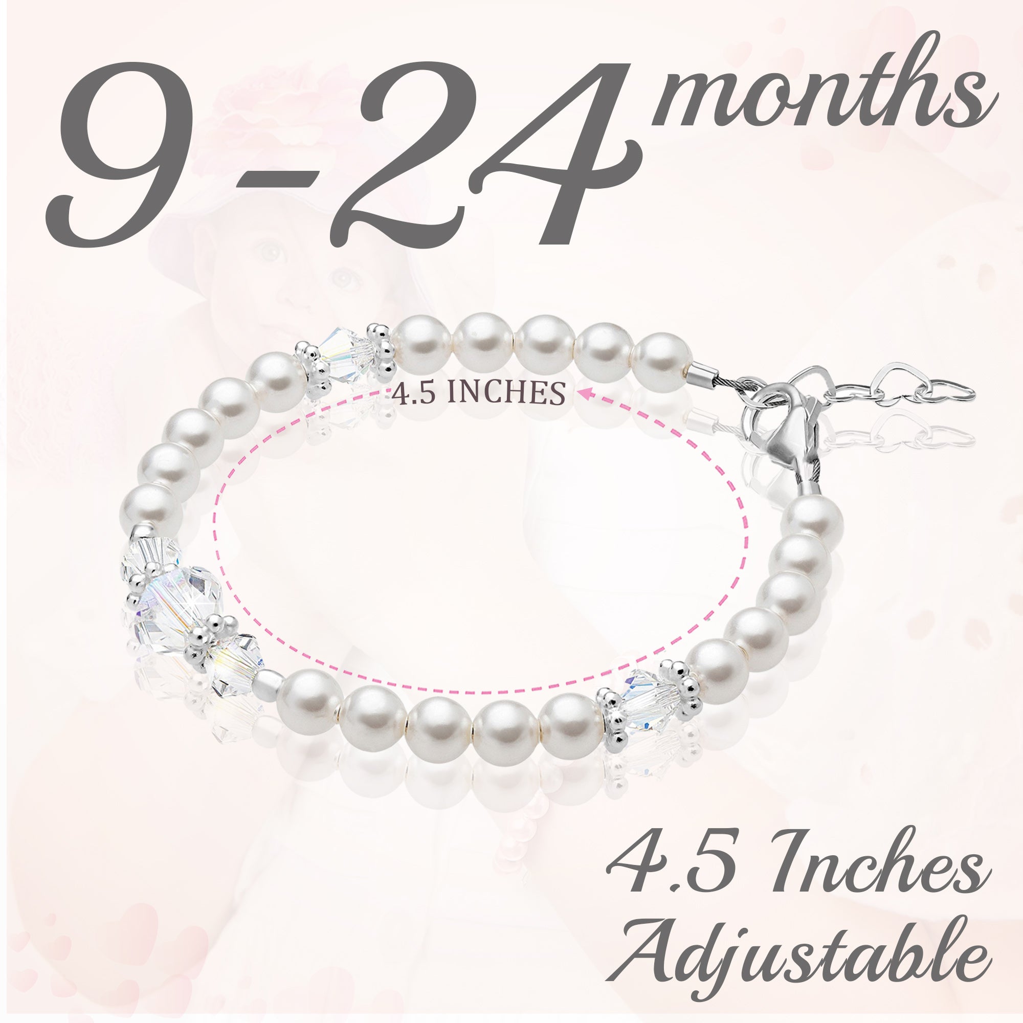 Sterling Silver Bracelet For Girls With Clear Crystals &amp; White Pearls