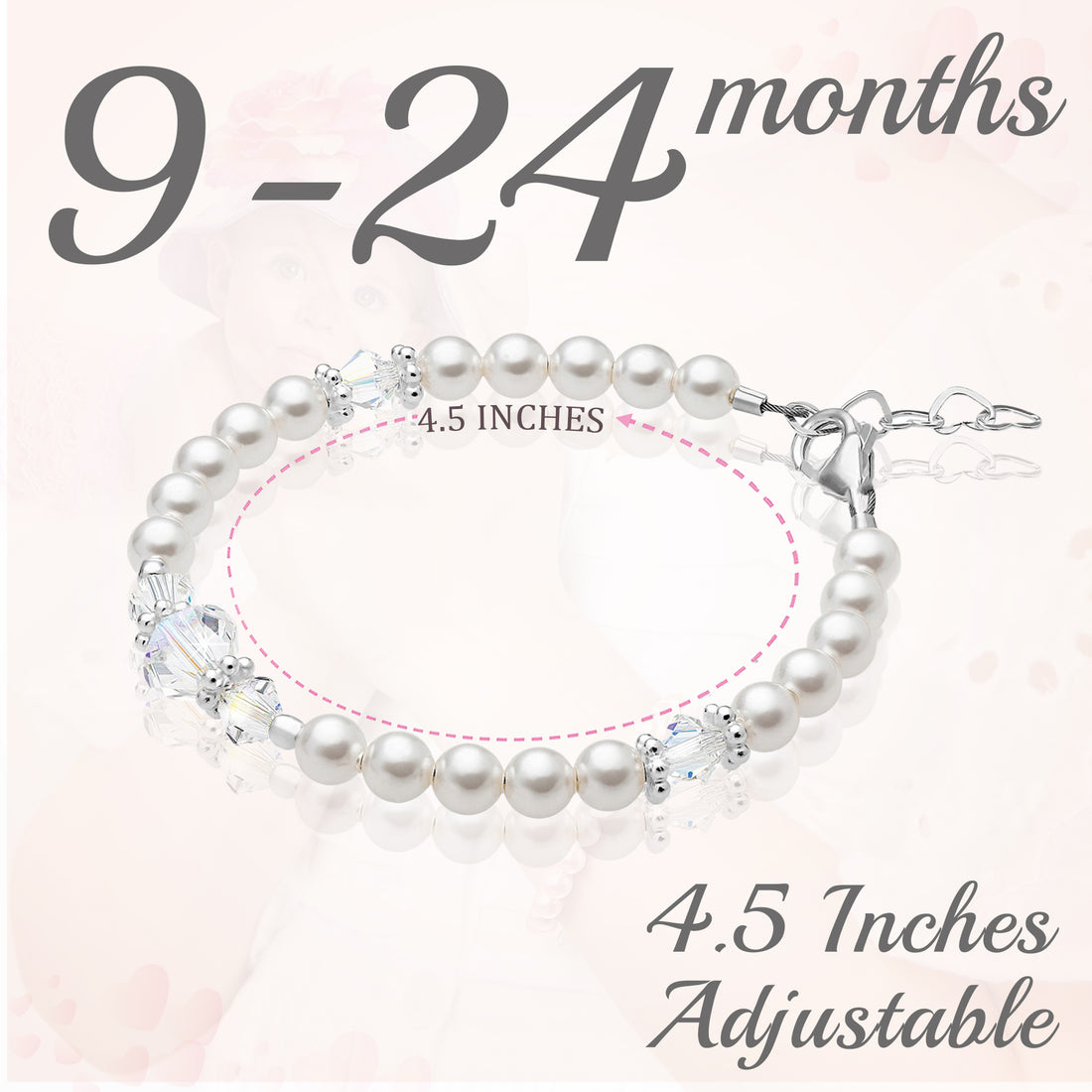 Sterling Silver Bracelet For Girls With Clear Crystals & White Pearls