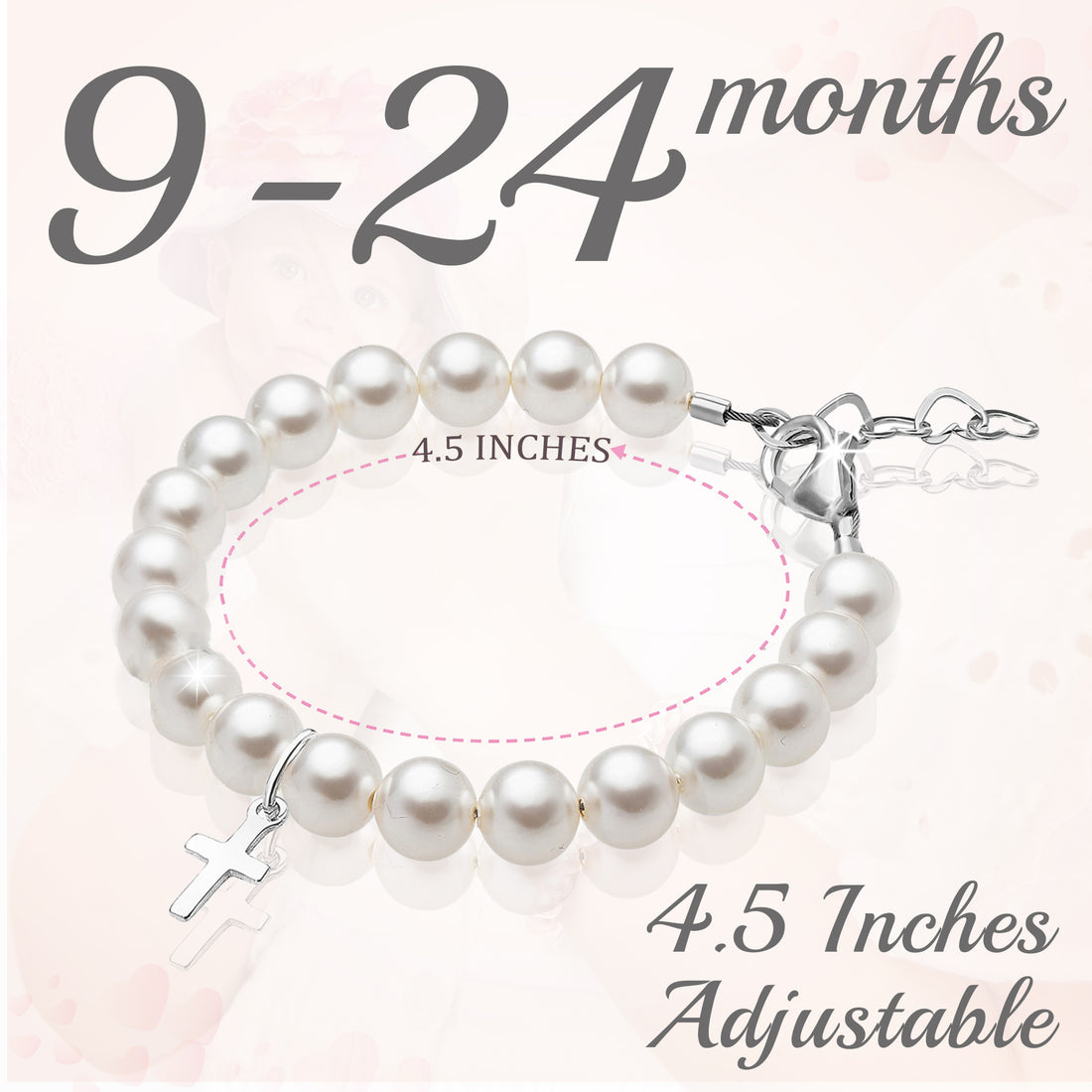 Sterling Silver Cross Charm White Pearl Bracelets for Girls - Baptism Gifts