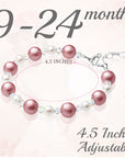 Infant Baby Girl Bracelet with Rose & White Pearls & Clear Crystals