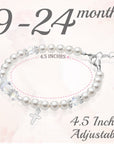 Infant Baby Girl Sterling Silver Cross Pink Pearl Christening Baptism Bracelet