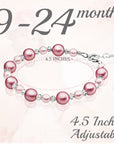Infant Baby Girl Bracelet with Rose & Pink Pearls & Clear Crystals