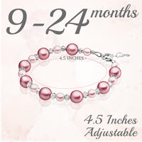 Infant Baby Girl Bracelet with Rose & Pink Pearls & Clear Crystals