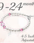 Infant Baby Girl Sterling Silver Cross Baptism Pearl Bracelet White Pearl Pink Crystals