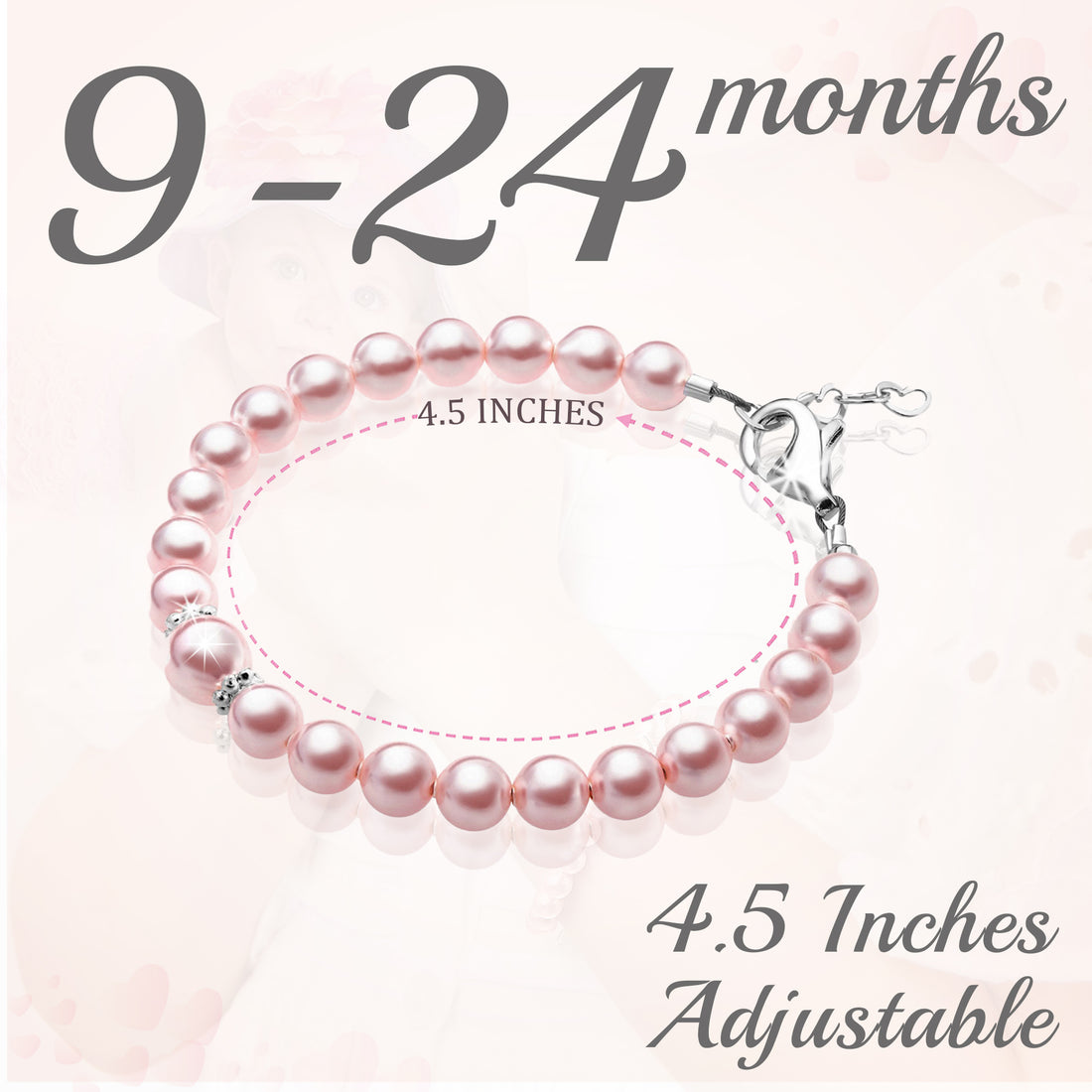 Sterling Silver Bracelet for Girls with Pink Pearl & Silver Daises