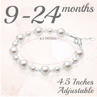 Sterling Silver Bracelet for Girls with White Pearls & Clear Crystals