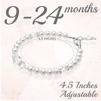 Infant Baby Girl Bracelet with Clear Crystals & white Pearls