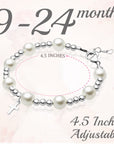 Infant Baby Sterling Silver Beads Baptism Cross Charm White Pearl Bracelet