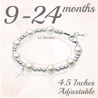 Infant Baby Sterling Silver Beads Baptism Cross Charm White Pearl Bracelet