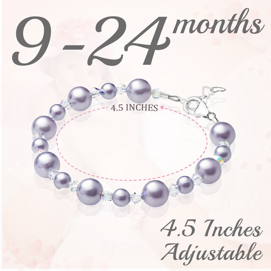 Infant Baby Girl Bracelet with Lavender Pearls & Clear Crystals