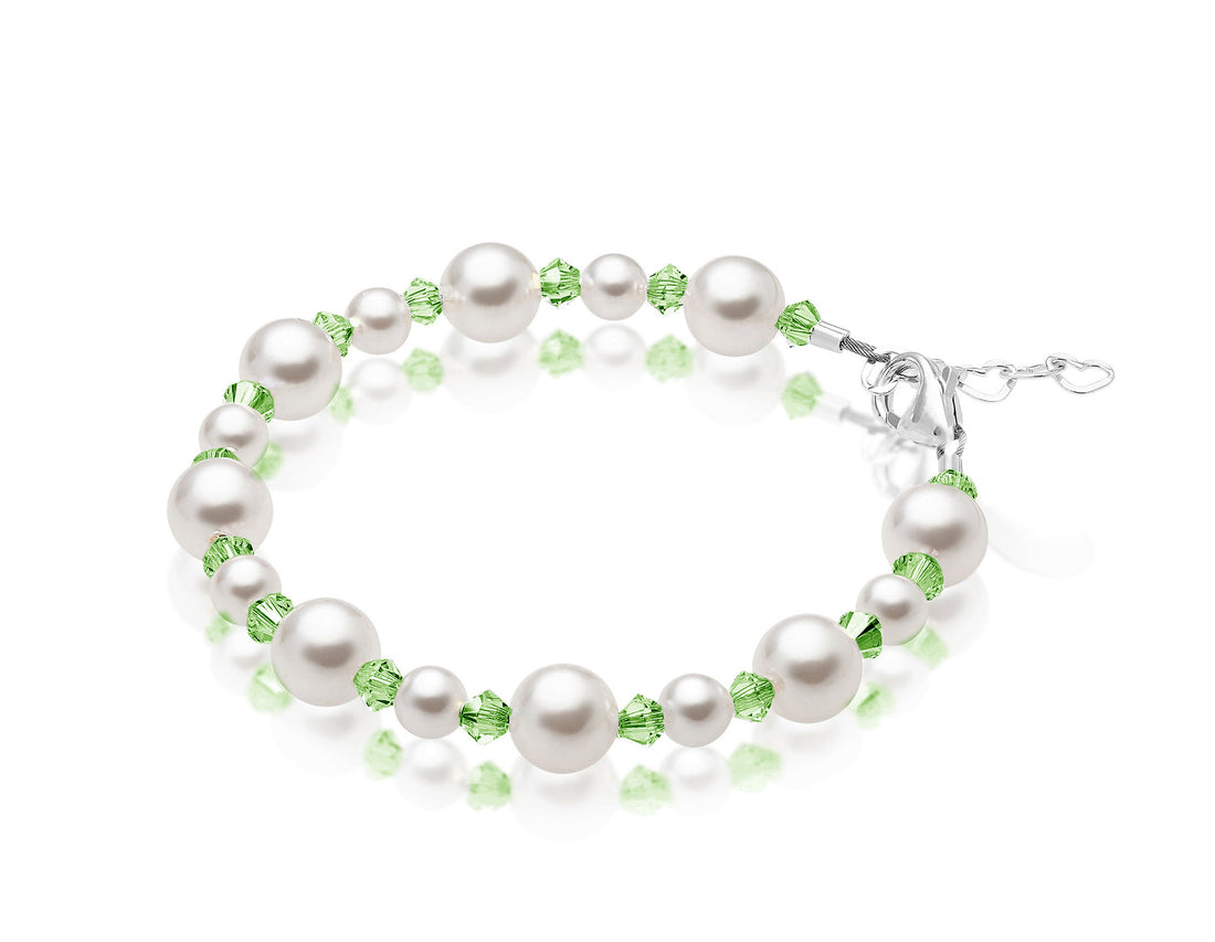 Personalized Birthstone Pearl Bracelet for Girls with Birthstone Crystals