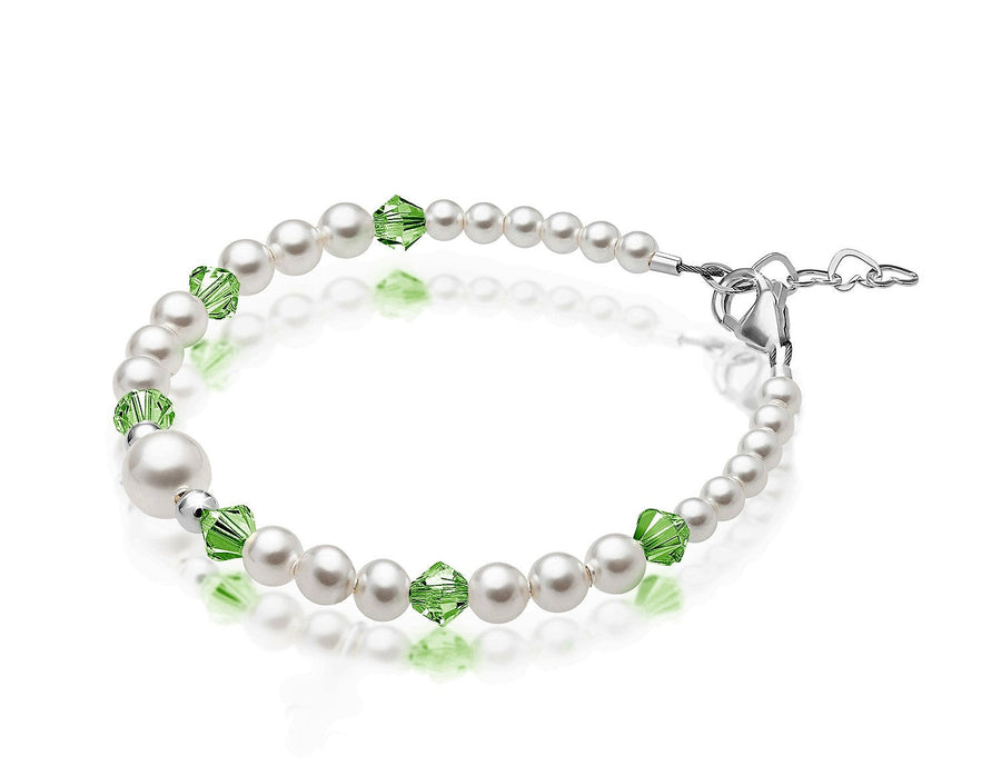 Personalized Birthstone Jewelry Pearl Bracelet for Girls with Birthstone Crystals