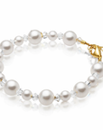 White Pearl & Clear Crystal Bracelet, 14K Gold Plated Girls Jewelry