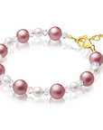 Rose & White Pearl Bracelet with Clear Crystals, 14K Gold Plated