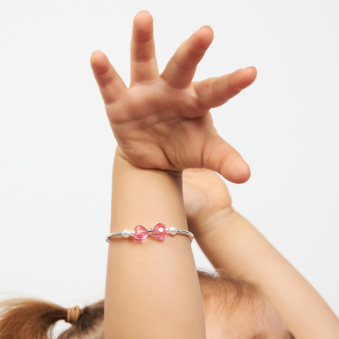 Infant Baby Girl Bangles with Pink Heart Crystals