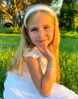 White Pearl Communion Bracelet, Girls Sterling Silver Cross Charm