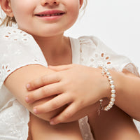 Toddler Baby Sterling Silver Crystal Cross White Pearl Bracelet