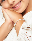 White Pearl Charm Bracelet, Silver Beads & Sterling Silver Box Cross