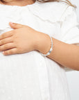 White Pearl Charm Bracelet, Silver Beads & Sterling Silver Box Cross