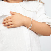 Newborn Baby Sterling Silver Beads Box Cross White Pearl Bracelet