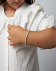 Sterling Silver Baby Charm Bracelet, White Pearls & Baptism Cross
