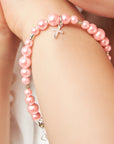 Toddler Baby Girl Sterling Silver Cross Pink Pearl Christening Baptism Bracelet