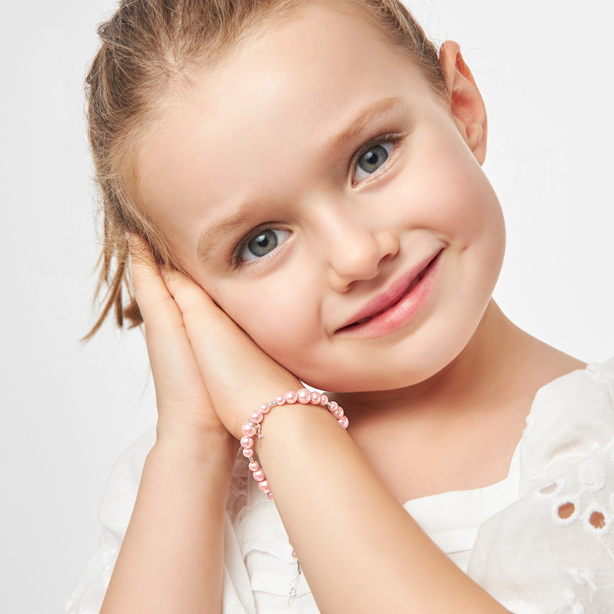 Toddler Baby Girl Sterling Silver Cross Pink Pearl Christening Baptism Bracelet