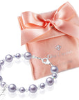 Lavender Pearl Bracelet with Clear Crystals & Sterling Silver Cross