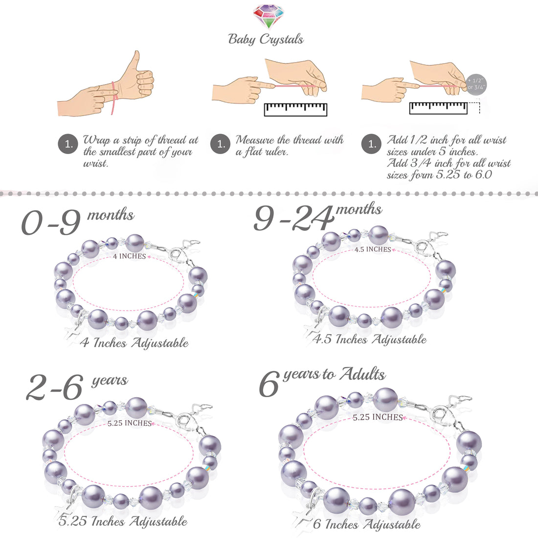 Baptism & Christening Sterling silver Cross Bracelet for Girls Lavender Pearls & Clear Crystals