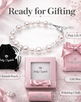 Sterling Silver Baptism Bracelet, White Pearls, Cross Charm & Clear Crystals