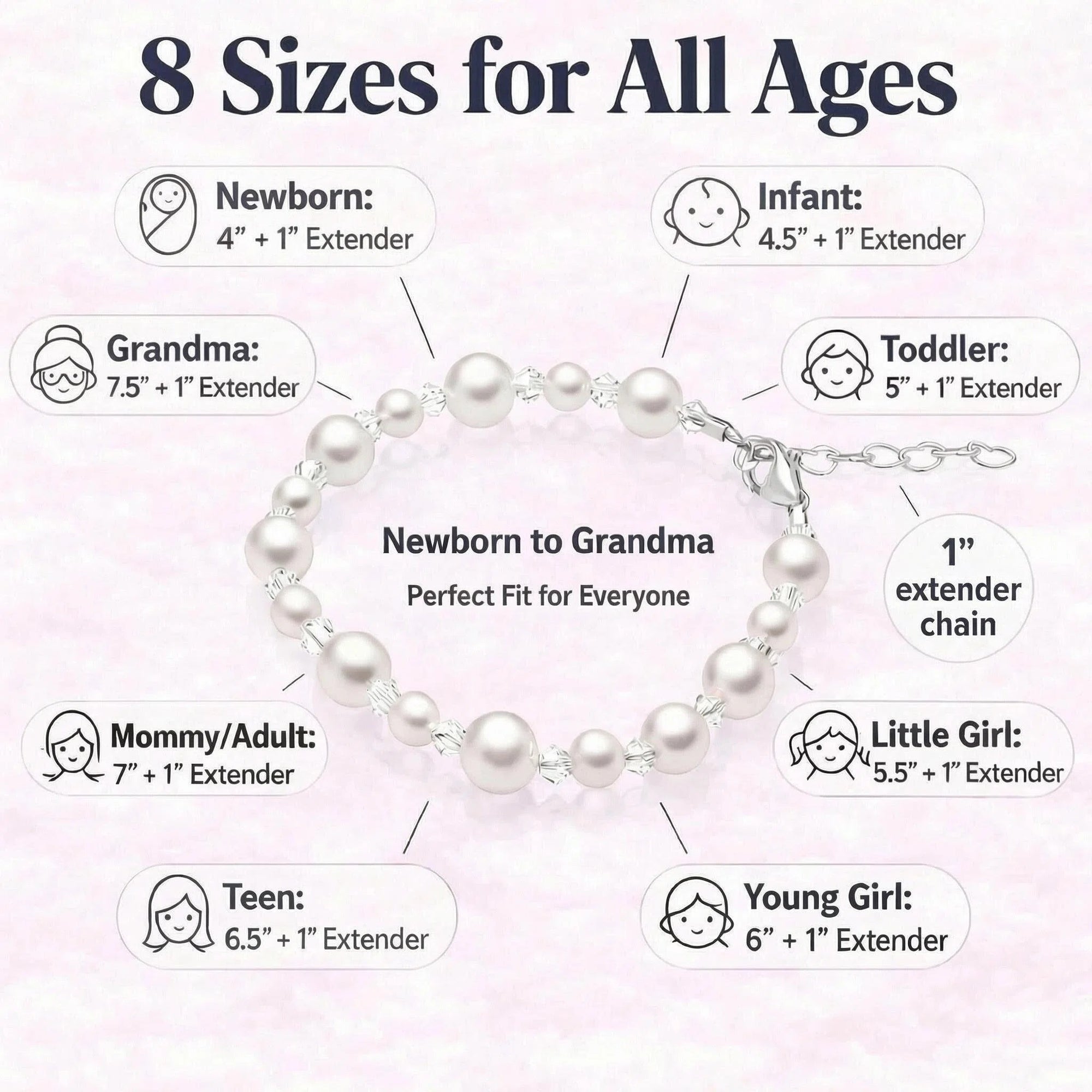 Sterling Silver Baptism Bracelet, White Pearls, Cross Charm &amp; Clear Crystals