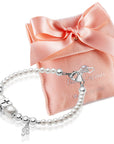 Baby Crystals Personalized Sterling Silver Cross Block White Pearl Initial Charm Bracelet