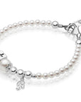Baby Crystals Personalized Sterling Silver Cross Block White Pearl Initial Charm Bracelet