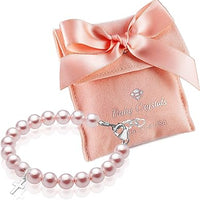 Newborn Baby Girl Sterling Silver Cross Baptism & Christening Pink Pearl Bracelet