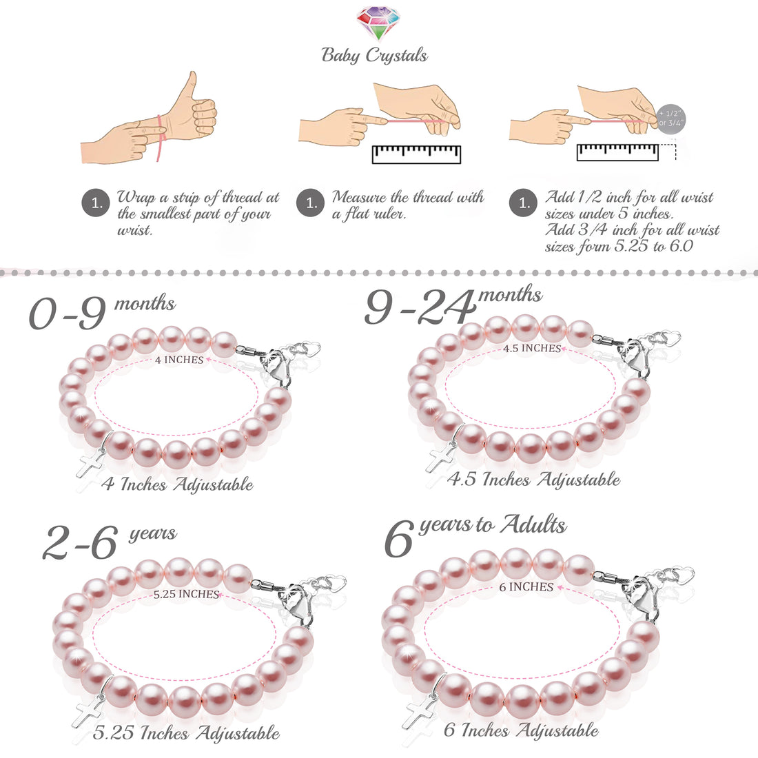 Sterling Silver Cross Charm Pink Pearl Bracelets for Girls - Baptism Gifts