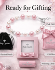 Pink & White Pearl Charm Bracelet, Sterling Silver Cross Clear Crystals