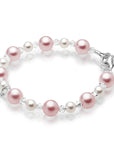 Pink & White Pearl Charm Bracelet, Sterling Silver Cross Clear Crystals