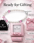 White Pearl Charm Bracelet, Sterling Silver Baptism Cross & Pink Crystals