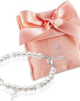 White Pearl Communion Charm Bracelet, Sterling Silver Cross & Clear Crystals
